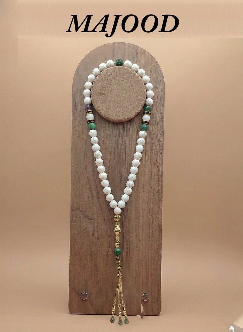 MAJOOD Original Sesign/45 White Turquoise And Natural  Sapphire/Tasbih/8MM - Image 1