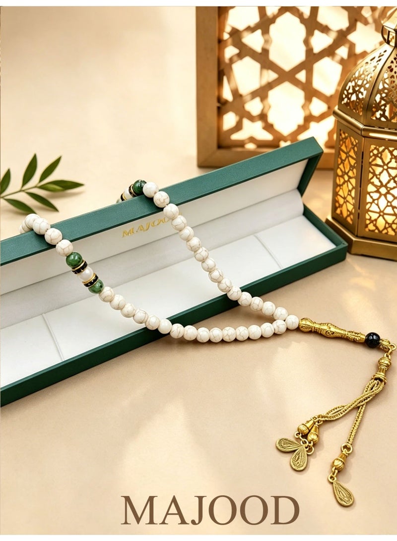 موجود التصميم الأصلي/45 فيروزي أبيض وياقوت طبيعي/تسبيح/8 ملم - Image 3