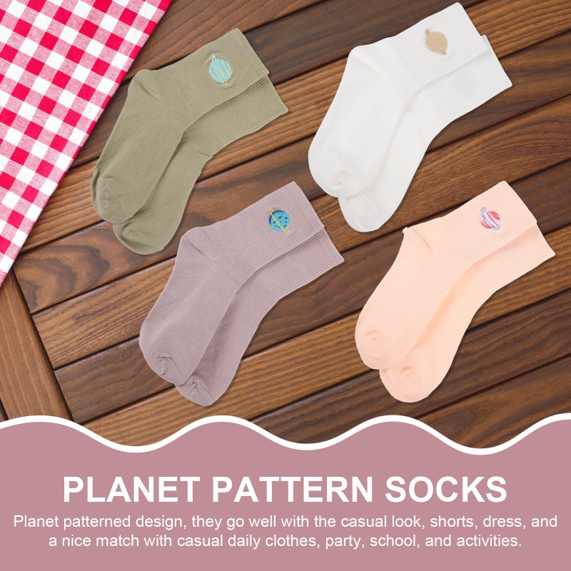5 Pairs Planet Pattern Socks Mid-tube Sock Cotton Stocking Women Embroidery Sock - Image 4