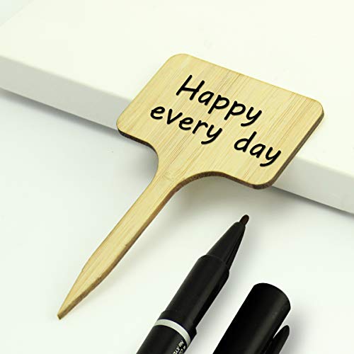 YXGOOD 50Pcs Bamboo Plant Labels with A Marker Pen T-Type Wooden Plant Sign Tags Garden Markers for Seed Potted Herbs Flowers Vegetables 2.3 x 4 inch (50) - Image 2