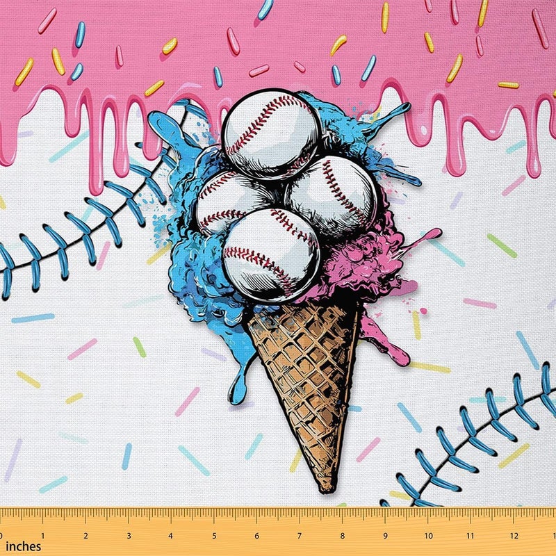 Kids Cream Baseball Games Pink Flannel Fabric by The Yard 1 Yard | Candy Colorful Girls Boys Upholstery Fabric for Chairs Softball Sports Gaming Soft Not Stretchy Decor Ice Cream Drip Decor - Image 1