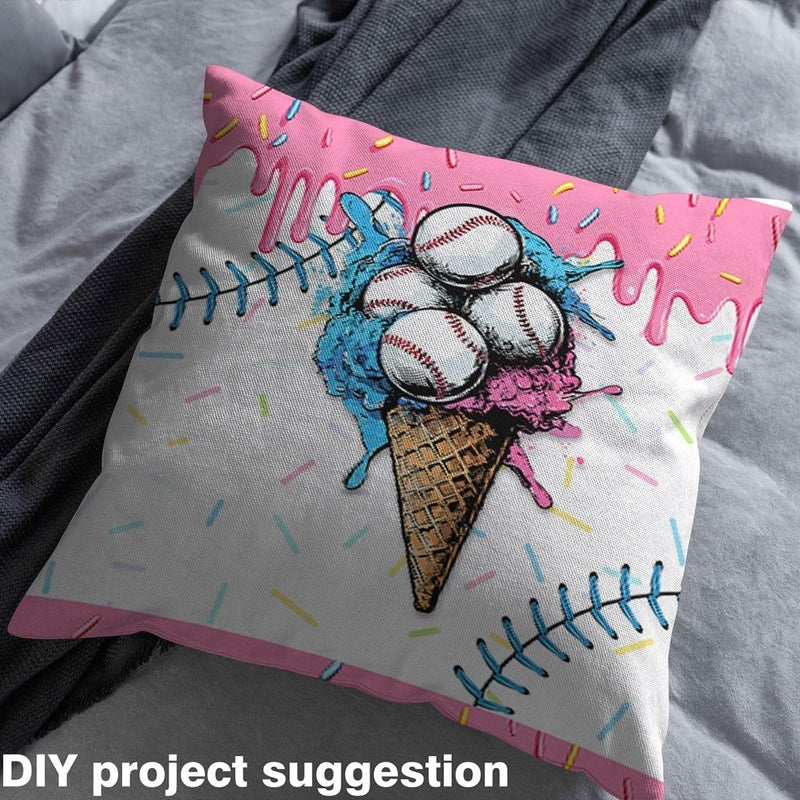 Kids Cream Baseball Games Pink Flannel Fabric by The Yard 1 Yard | Candy Colorful Girls Boys Upholstery Fabric for Chairs Softball Sports Gaming Soft Not Stretchy Decor Ice Cream Drip Decor - Image 4