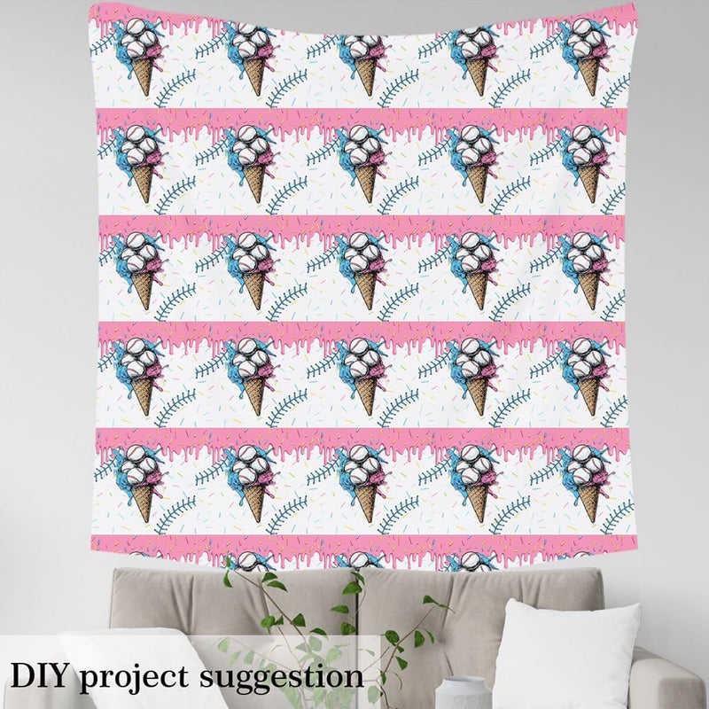 Kids Cream Baseball Games Pink Flannel Fabric by The Yard 1 Yard | Candy Colorful Girls Boys Upholstery Fabric for Chairs Softball Sports Gaming Soft Not Stretchy Decor Ice Cream Drip Decor - Image 3