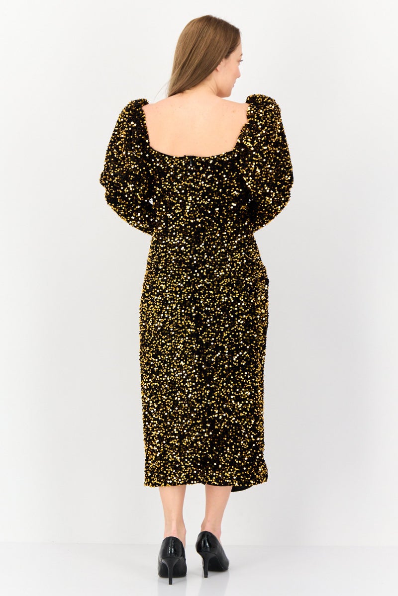 Archive Design Studio Women Metallic Midi Dress, Bronze - Image 4