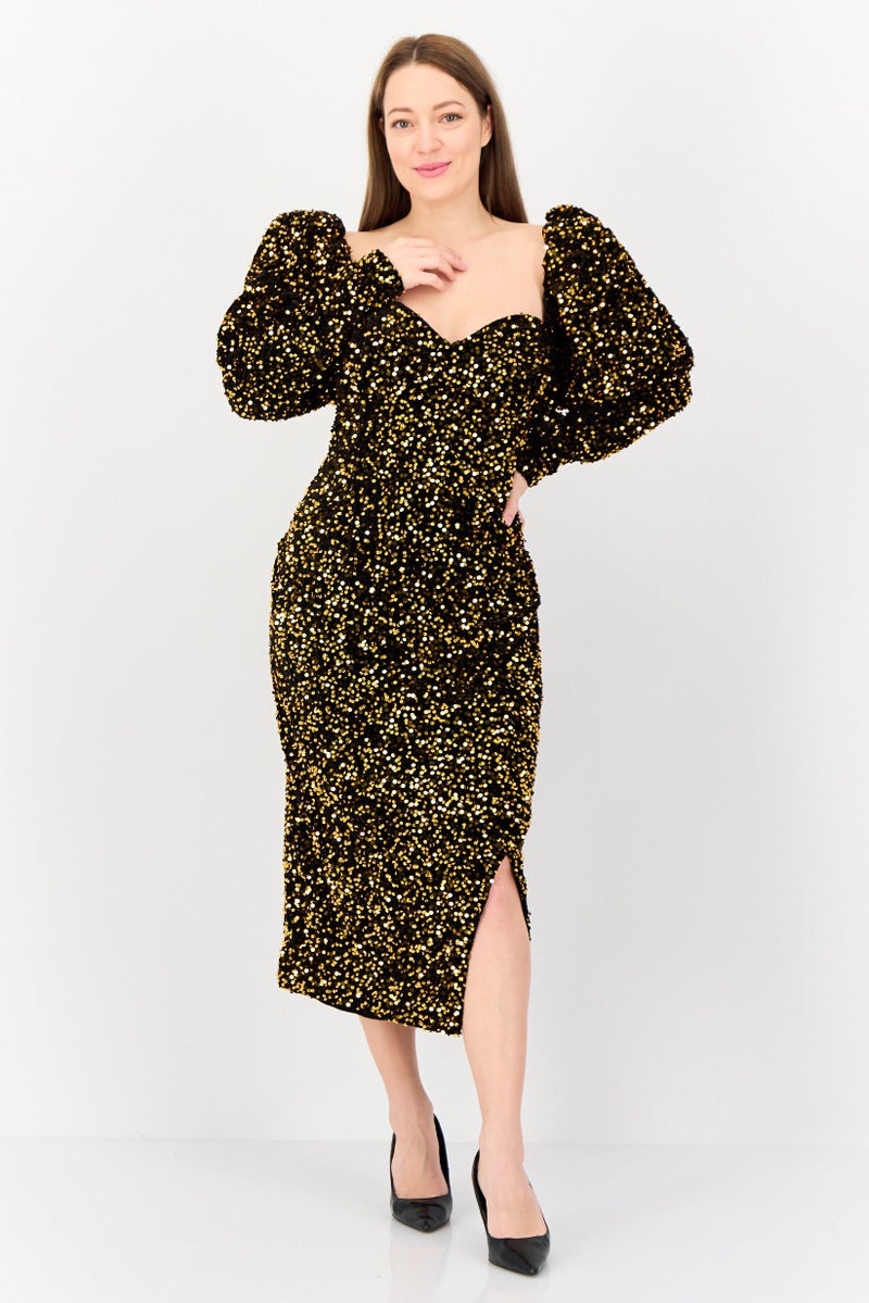 Archive Design Studio Women Metallic Midi Dress, Bronze - Image 1