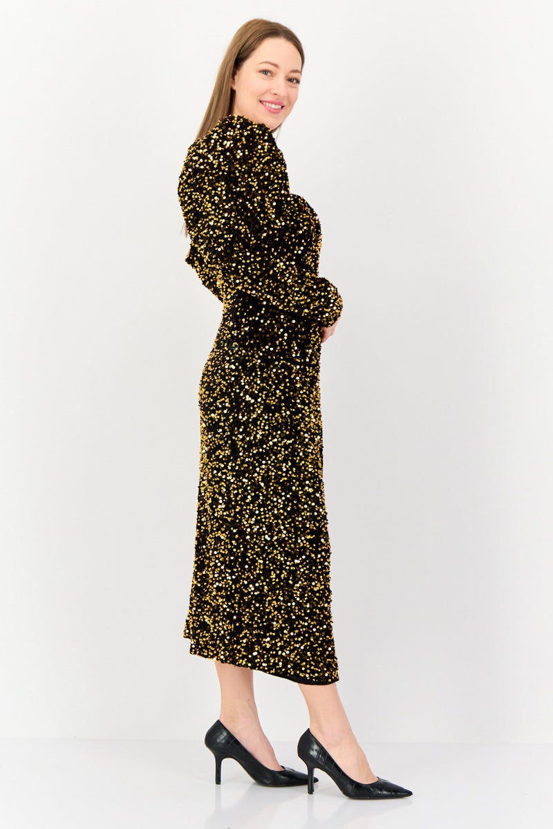Archive Design Studio Women Metallic Midi Dress, Bronze - Image 3