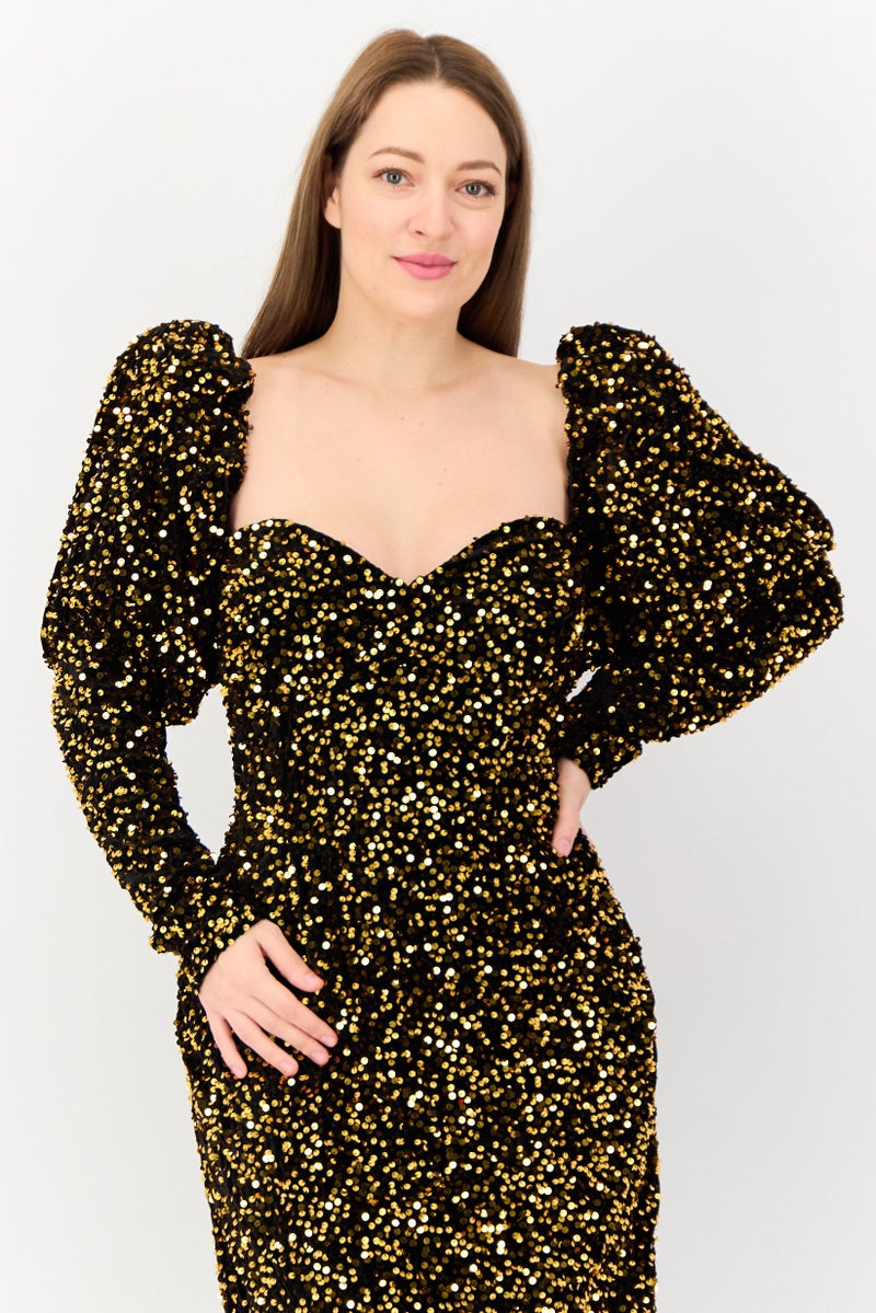 Archive Design Studio Women Metallic Midi Dress, Bronze - Image 2