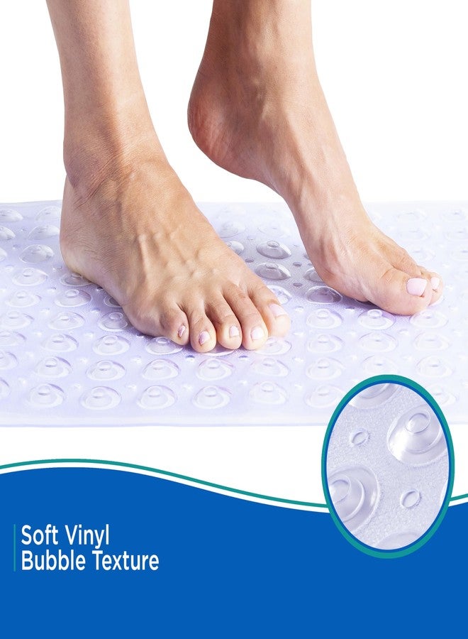 كيني سجادة حمام كيني KN67260 طويلة جدًا من الفينيل، سجادة دش، سجادة حوض استحمام مزودة بأكواب شفط وفتحات تصريف للاستخدام داخل دش الحمام، طول 36 بوصة × عرض 18 بوصة، شفافة - Image 4