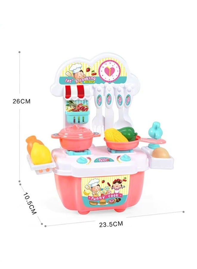 Mini Kids Kitchen Game 22-Piece Set Educational Kitchen Pretend Play Safe Material Toy Simulation Kitchen Utensils Self-Storage Cooking Utensils Cooking Pretend Game（Pink） - Image 3