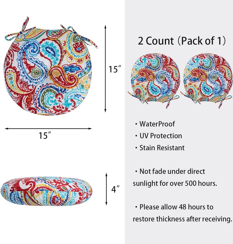 FUNHOME Bistro Chair Cushions 15 inch,Set of 2,Tufted Round Chair Cushions with Ties,15"x15"x4",Water Resistant Round Seat Cushion for Barstool Chairs,Patio Garden Kitchen Outdoor Furniture(Phoenix) - Image 2