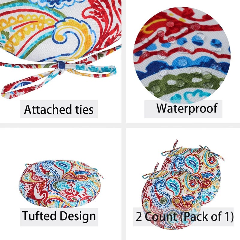 FUNHOME Bistro Chair Cushions 15 inch,Set of 2,Tufted Round Chair Cushions with Ties,15"x15"x4",Water Resistant Round Seat Cushion for Barstool Chairs,Patio Garden Kitchen Outdoor Furniture(Phoenix) - Image 4