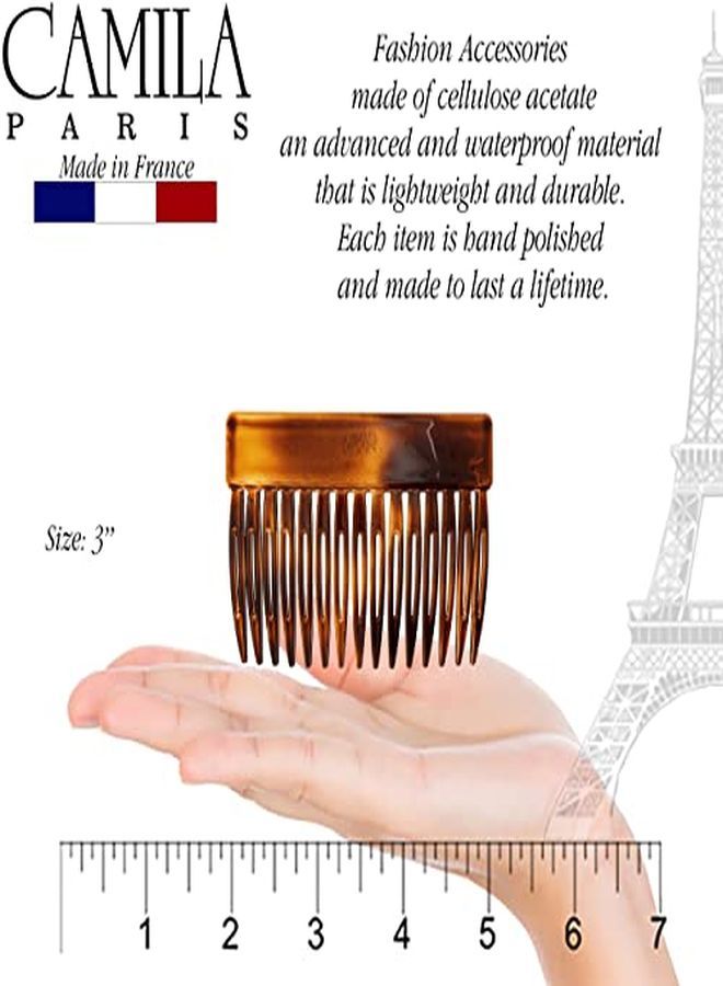 CAMILA Paris Cp2942 French Hair Side Comb, 3 Inch Small Tortoise Shell, Flexible Durable Cellulose Hair Combs, Strong Hold Hair Clips For Women, No Slip Styling Girls Hair Accessories, Made In France - Image 2