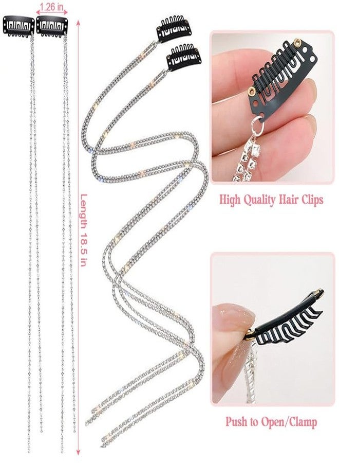 FAMEZA 4 Pcs PremiumHair Chains for Women, Rhinestone Tassel Silver Hair Clips, Hair Extensions Decorative Hair Clip Hairpin for Girls Nightclub Party Headwear - Image 2