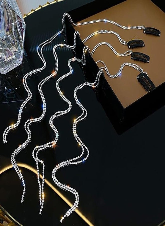 FAMEZA 4 Pcs PremiumHair Chains for Women, Rhinestone Tassel Silver Hair Clips, Hair Extensions Decorative Hair Clip Hairpin for Girls Nightclub Party Headwear - Image 5