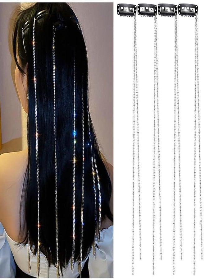 FAMEZA 4 Pcs PremiumHair Chains for Women, Rhinestone Tassel Silver Hair Clips, Hair Extensions Decorative Hair Clip Hairpin for Girls Nightclub Party Headwear - Image 1