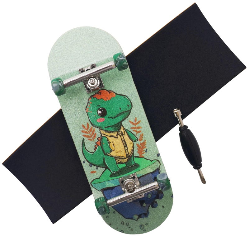 RACOFSB Pro Fingerboard 34mm Wooden Board Professional Finger Skateboard Trucks CNC Swirl Wheels (Dinosaur) - Image 1