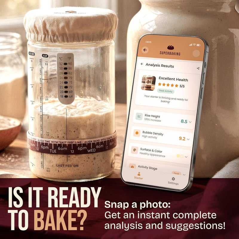Superbaking Sourdough Starter Jar, Beginner Sourdough Starter Kit, 34oz Wide Mouth Sour Dough Glass Jar with Guides & Recipes, Sourdough Bread Baking Supplies, Sourdough Container Crock - Image 3