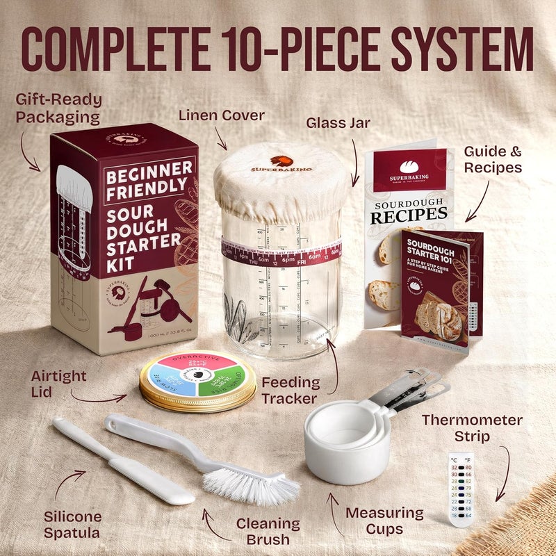 Superbaking Sourdough Starter Jar, Beginner Sourdough Starter Kit, 34oz Wide Mouth Sour Dough Glass Jar with Guides & Recipes, Sourdough Bread Baking Supplies, Sourdough Container Crock - Image 5