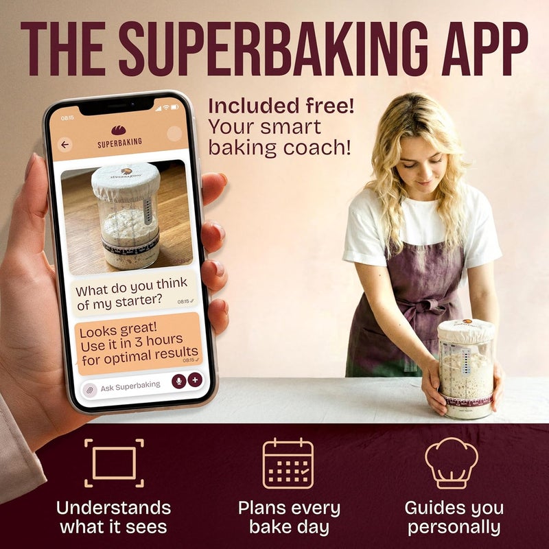 Superbaking Sourdough Starter Jar, Beginner Sourdough Starter Kit, 34oz Wide Mouth Sour Dough Glass Jar with Guides & Recipes, Sourdough Bread Baking Supplies, Sourdough Container Crock - Image 2