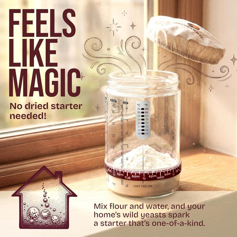 Superbaking Sourdough Starter Jar, Beginner Sourdough Starter Kit, 34oz Wide Mouth Sour Dough Glass Jar with Guides & Recipes, Sourdough Bread Baking Supplies, Sourdough Container Crock - Image 4