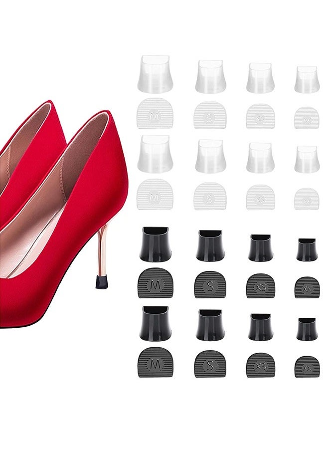 Generic 16 Pairs High Heel Protectors Stiletto Heel Repair Caps Covers & Heel Stoppers 4 Sizes High Heel Tip Covers, Noise Reducing, Slip-On Caps (8 Pairs Clear / 8 Pairs Black)  - Image 1