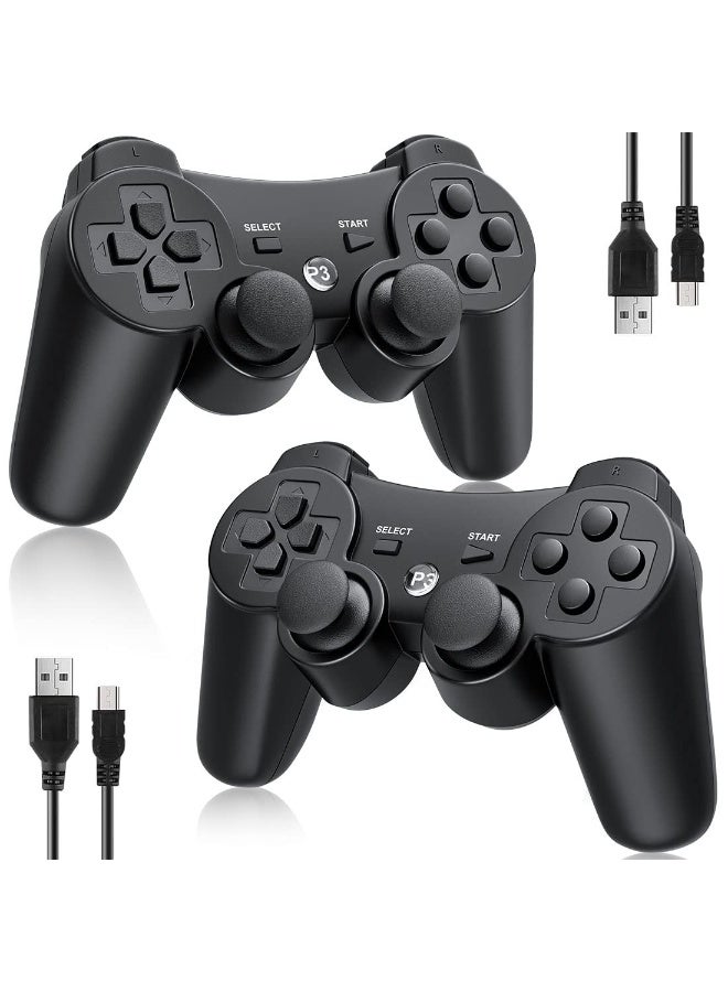 وحدة تحكم 2 حزمة لـ PS3 وحدة تحكم لاسلكية لـ Sony Playstation 3 ، صدمة مزدوجة 3 ، بلوتوث ، قابلة لإعادة الشحن ، مستشعر الحركة ، عصا تشغيل تناظرية 360 درجة ، جهاز التحكم عن بعد لـ PS3 ، 2 أسلاك شحن USB ، أسود - Image 1