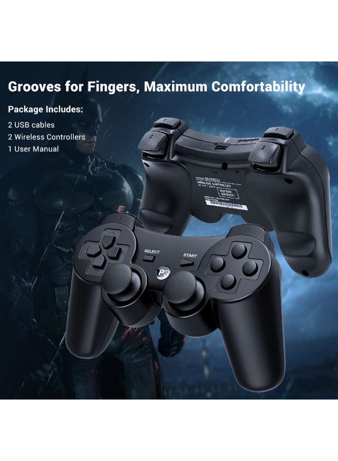 وحدة تحكم 2 حزمة لـ PS3 وحدة تحكم لاسلكية لـ Sony Playstation 3 ، صدمة مزدوجة 3 ، بلوتوث ، قابلة لإعادة الشحن ، مستشعر الحركة ، عصا تشغيل تناظرية 360 درجة ، جهاز التحكم عن بعد لـ PS3 ، 2 أسلاك شحن USB ، أسود - Image 5