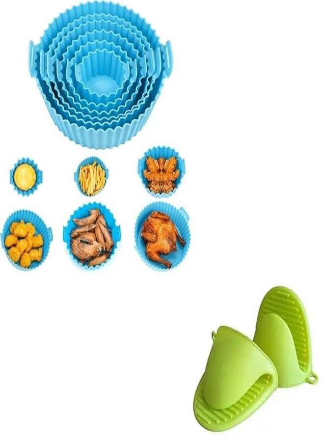 NEKIFACE 6 Pcs Round Reusable Non-Stick air Fryer Accessories Silicone Coating Pot Basket for Microwave Oven and Gloves, Multicolor - Image 1