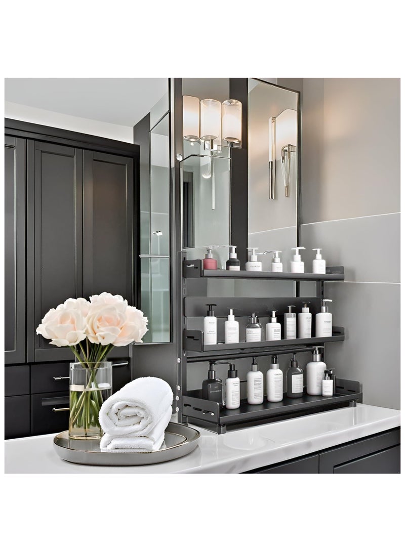 XICEN Spice Rack for Countertop, 3 Tier Height-Adjustable Spice Organization for Cabinet, Kitchen Countertop Organizer, Metal Standing Large Seasoning Storage Shelf, Black - Image 3