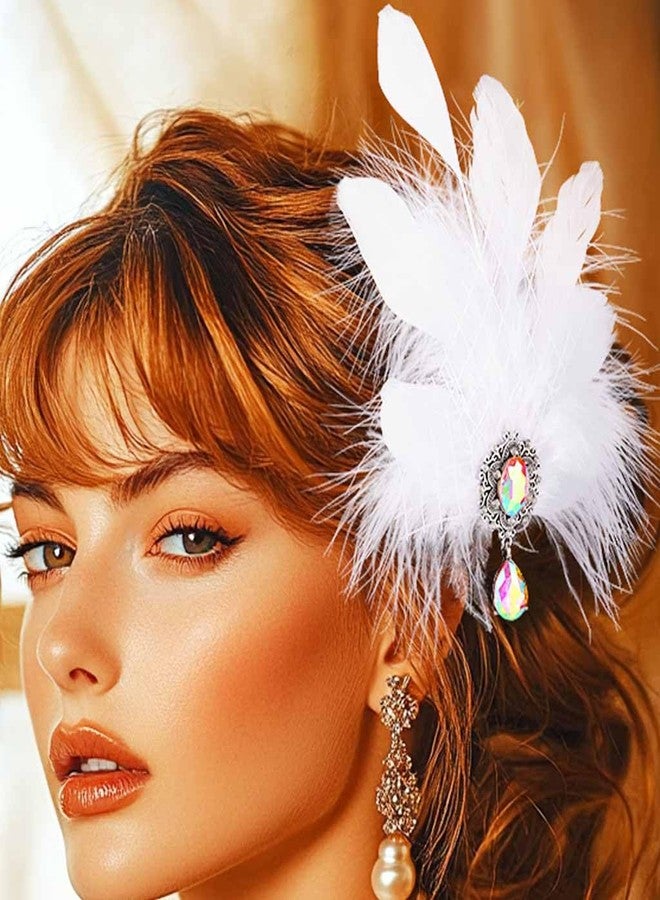 GENBREE 1920s White Feather Hair Clip Flapper Headpiece Fascinator Accessories for Women - Image 3