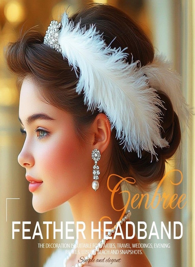 GENBREE 1920s White Feather Hair Clip Flapper Headpiece Fascinator Accessories for Women - Image 5