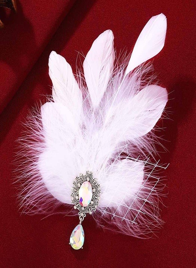 GENBREE 1920s White Feather Hair Clip Flapper Headpiece Fascinator Accessories for Women - Image 2