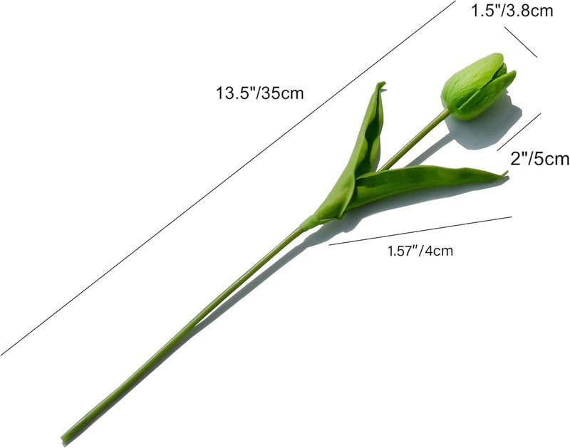 Mandy's Artificial Tulips 20 Stems Green PU Faux Flowers for Thanksgiving and Christmas Decorations Wedding Home Decor 13.5 Inch - Image 2