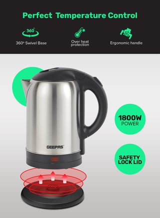 Stainless Steel Electric Kettle With Auto Shutt off and Boil Dry Protection 2 L 1800 W GK5466B Silver/Black - view 5