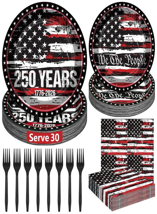 QZYL 120PCS 4th of July Plates and Napkins Sets, 250th Anniversary Disposable American Flag Paper Plates Table Decor, Patriotic Party Supplies Dinnerware for Independence Day Decorations, Serve 30 - Image 1