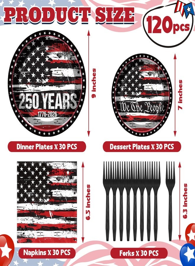 QZYL 120PCS 4th of July Plates and Napkins Sets, 250th Anniversary Disposable American Flag Paper Plates Table Decor, Patriotic Party Supplies Dinnerware for Independence Day Decorations, Serve 30 - Image 2