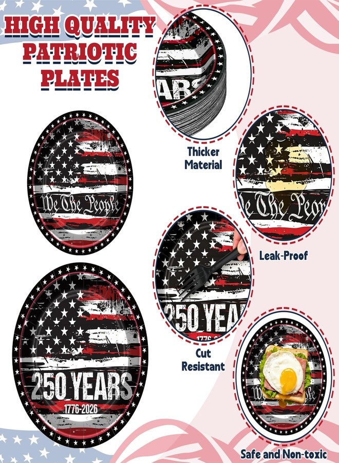 QZYL 120PCS 4th of July Plates and Napkins Sets, 250th Anniversary Disposable American Flag Paper Plates Table Decor, Patriotic Party Supplies Dinnerware for Independence Day Decorations, Serve 30 - Image 3