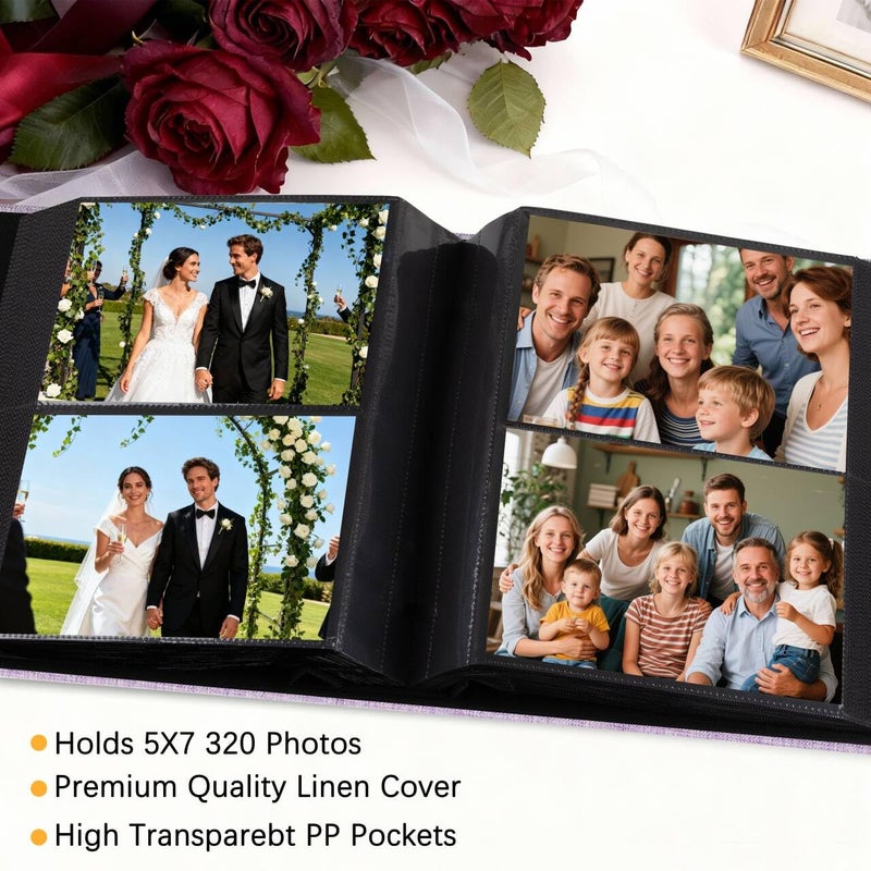 Aevdor 320 Pockets 5x7 Photo Album,Extra Large Capacity Linen Cover Family Wedding Picture Albums Holds 320 Photos, Albums Book for Baby Vacation Anniversary Travel Memories Pictures, Black - Image 2