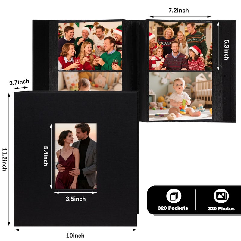 Aevdor 320 Pockets 5x7 Photo Album,Extra Large Capacity Linen Cover Family Wedding Picture Albums Holds 320 Photos, Albums Book for Baby Vacation Anniversary Travel Memories Pictures, Black - Image 4