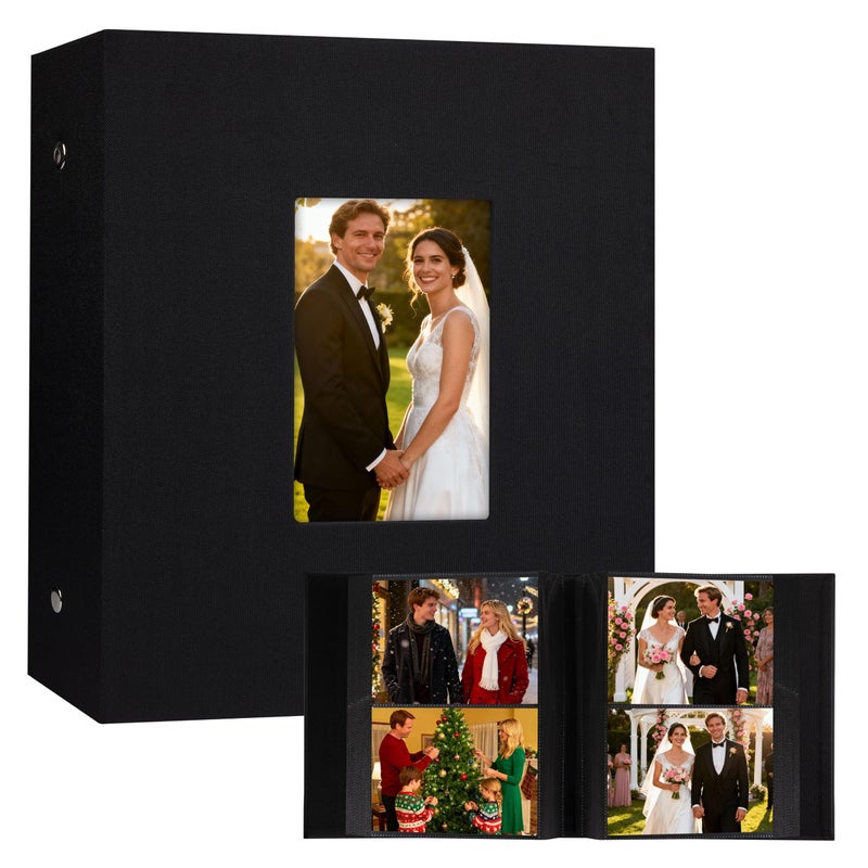 Aevdor 320 Pockets 5x7 Photo Album,Extra Large Capacity Linen Cover Family Wedding Picture Albums Holds 320 Photos, Albums Book for Baby Vacation Anniversary Travel Memories Pictures, Black - Image 1