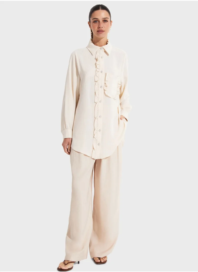 JUNE Ruffel Detail Button Down Shirt