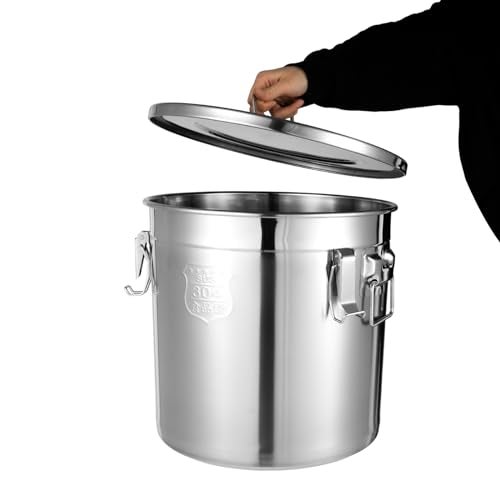CeRaBuRET 8.7Gal 304 Stainless Steel Airtight Canister for Kitchen, 28-60Lbs Rice Cereal Grain Canisters Container, Metal Kitchen Rice Oil Storage Bucket for Household Food w/Handles+Lid (Silver-33L) - Image 1