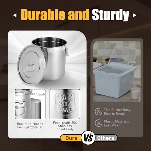 CeRaBuRET 8.7Gal 304 Stainless Steel Airtight Canister for Kitchen, 28-60Lbs Rice Cereal Grain Canisters Container, Metal Kitchen Rice Oil Storage Bucket for Household Food w/Handles+Lid (Silver-33L) - Image 4
