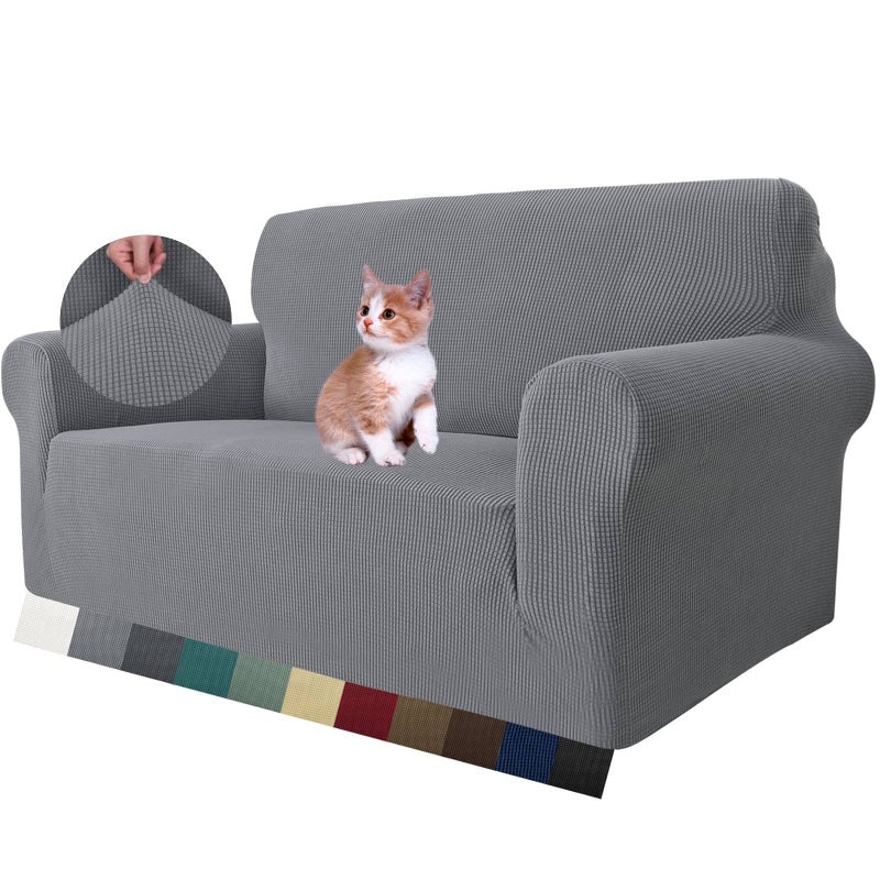 MAXIJIN Stretch Loveseat Sofa Slipcovers 1 Piece Love Seat Couch Covers for 2 Cushion Couch Non Slip Sofa Cover Washable Dog Cat Proof Furniture Protector Pet Friendly Loveseat Light Gray