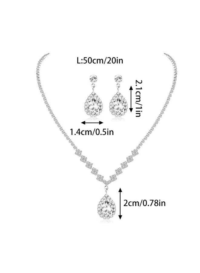 aeen European & American Bridal Silver Plated Jewellery Set – 2-Piece Necklace and Earrings for Women, Ultra-Shiny Accessories for Weddings and Parties, Gift for her - Image 4