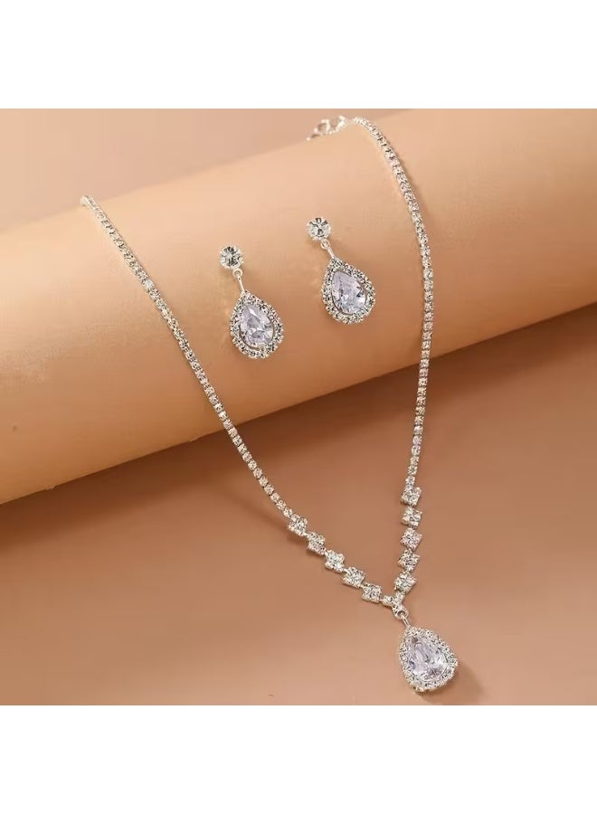 aeen European & American Bridal Silver Plated Jewellery Set – 2-Piece Necklace and Earrings for Women, Ultra-Shiny Accessories for Weddings and Parties, Gift for her - Image 5