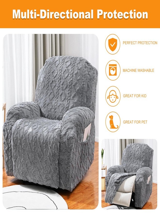 Master Pink 4 Pieces Recliner Chair Covers, Geometric Jacquard Plush Recliner Slipcovers, Couch Sofa Covers, Soft Fuzzy Fluffy Anti-Slip Furniture Protector for Kids Cats Dogs Elastic Bottom (Grey,1 Seat) - Image 5
