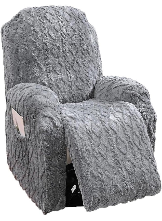 Master Pink 4 Pieces Recliner Chair Covers, Geometric Jacquard Plush Recliner Slipcovers, Couch Sofa Covers, Soft Fuzzy Fluffy Anti-Slip Furniture Protector for Kids Cats Dogs Elastic Bottom (Grey,1 Seat) - Image 1