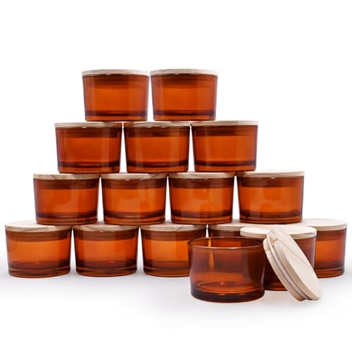 SHOWIN Thick Candle Jars for Making Candles 16 Pcs 4 OZ Empty Jars with Wood Lids for Candle Making Sample Container Dishwasher SafeClear Brown - Image 1