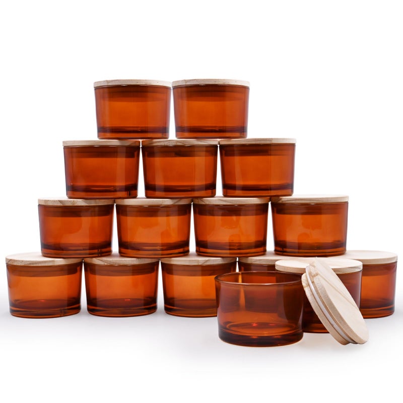 SHOWIN Thick Candle Jars for Making Candles 16 Pcs 4 OZ Empty Jars with Wood Lids for Candle Making Sample Container Dishwasher SafeClear Brown - Image 2